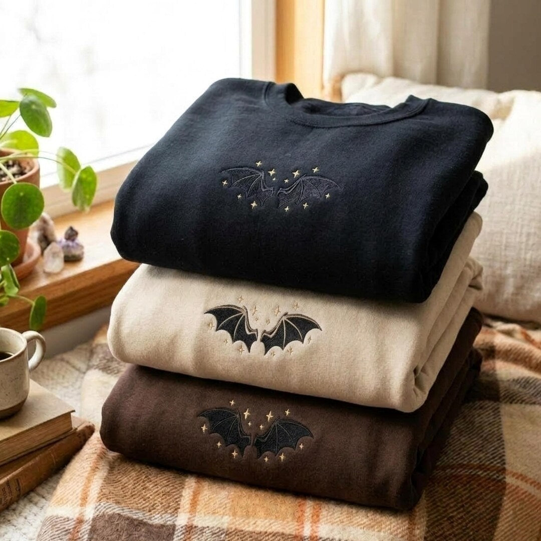 Halloween Bat Wings Stars Celestial embroidered sweatshirt — front view