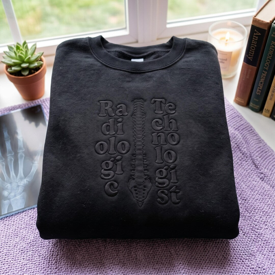Radiologic Technologist Spine Anatomy Tone on Tone embroidered sweatshirt — front view