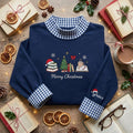 Personalized Christmas Book Lover Santa Hat Tree Cocoa Merry Christmas embroidered sweatshirt — front view