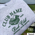 Personalized Book Club Custom Name Year Motto Open Book embroidered sweatshirt — front view