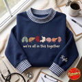 Personalized Cute Organ Friends We're All in This Together Medical Anatomy embroidered gingham sweatshirt — front view