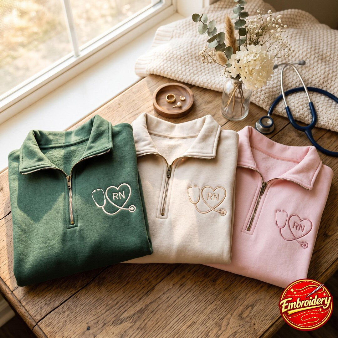 Personalized RN Nurse Stethoscope Heart embroidered sweatshirt — front view