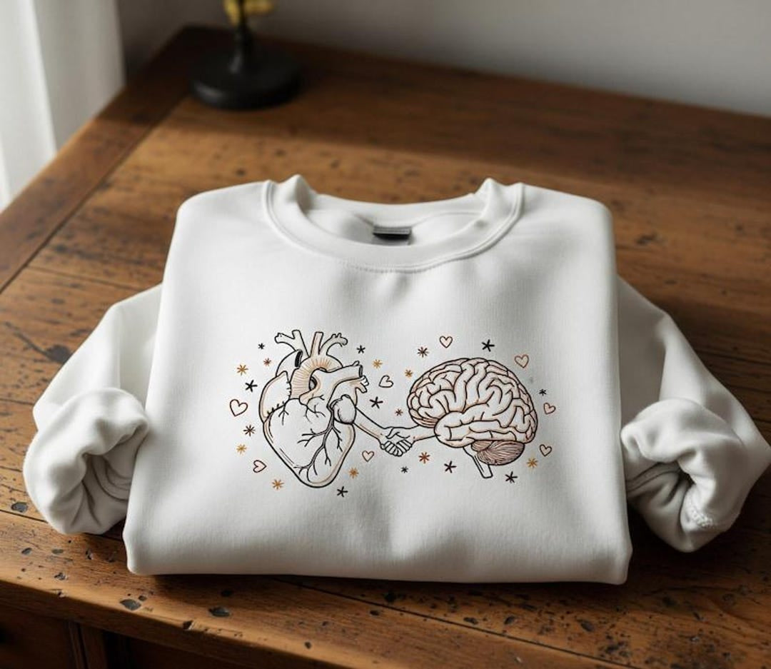 Anatomical Heart Brain Handshake Mental Health Medical Science embroidered sweatshirt — front view