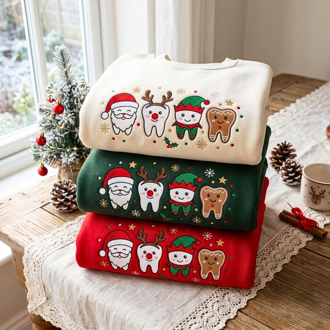 Christmas Dental Santa Reindeer Elf Gingerbread Tooth Cute Holiday embroidered sweatshirt — front view