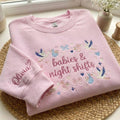 Personalized Babies & Night Shifts Labor Delivery Nurse Stork embroidered sweatshirt — front view