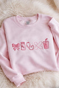 Nurse Coquette Bow Rx Pill Bottle Stethoscope Bandaid Iced Coffee Medical embroidered sweatshirt — front view