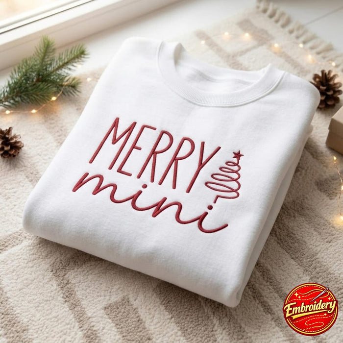 Merry Mini Christmas Tree Kids Holiday Embroidered Sweatshirt