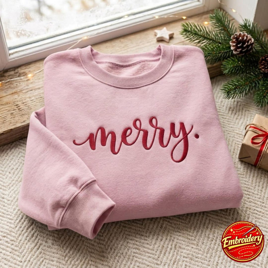 Merry Christmas Script embroidered sweatshirt — front view