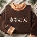 Personalized Christmas Hedgehog Family Santa Scarf Ornaments Gift embroidered gingham sweatshirt — front view
