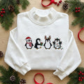 Christmas Four Penguins Santa Reindeer Lights Holiday embroidered sweatshirt — front view