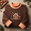 Christmas Gingerbread House Couple Christmas Tree Gifts Moon Snowflakes embroidered gingham sweatshirt — front view