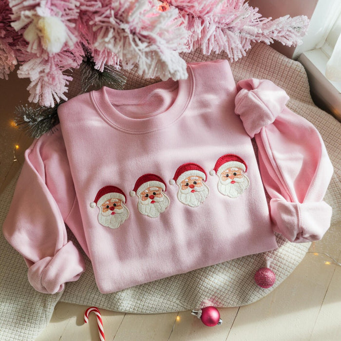 Retro Santa Claus Faces Four Christmas Holiday Embroidered Sweatshirt