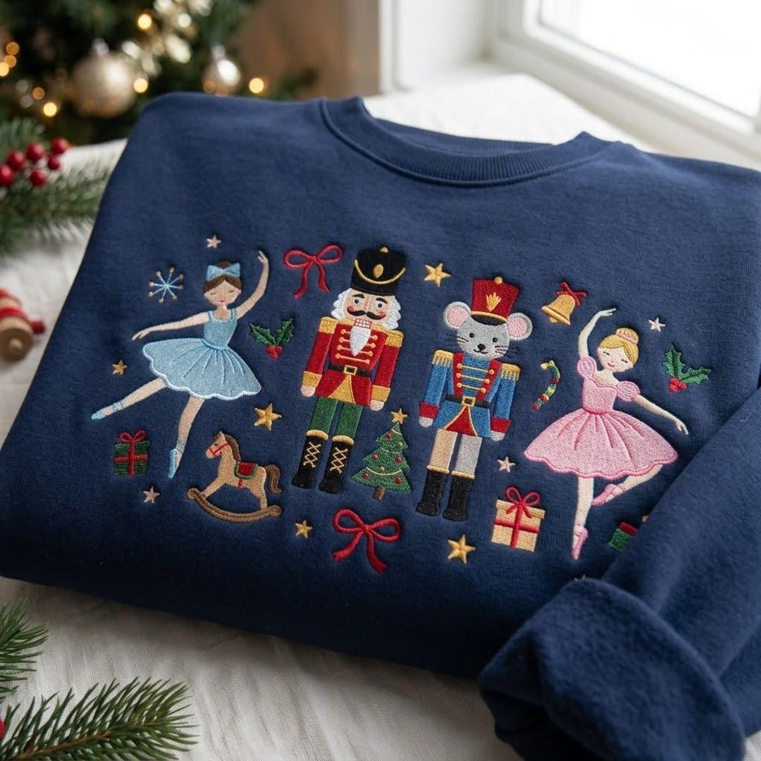 Christmas Nutcracker Ballet Ballerina Mouse King Rocking Horse Festive embroidered sweatshirt — front view