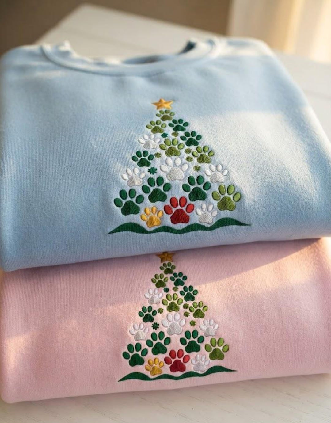Christmas Paw Print Tree Pet Lover Holiday embroidered sweatshirt — front view