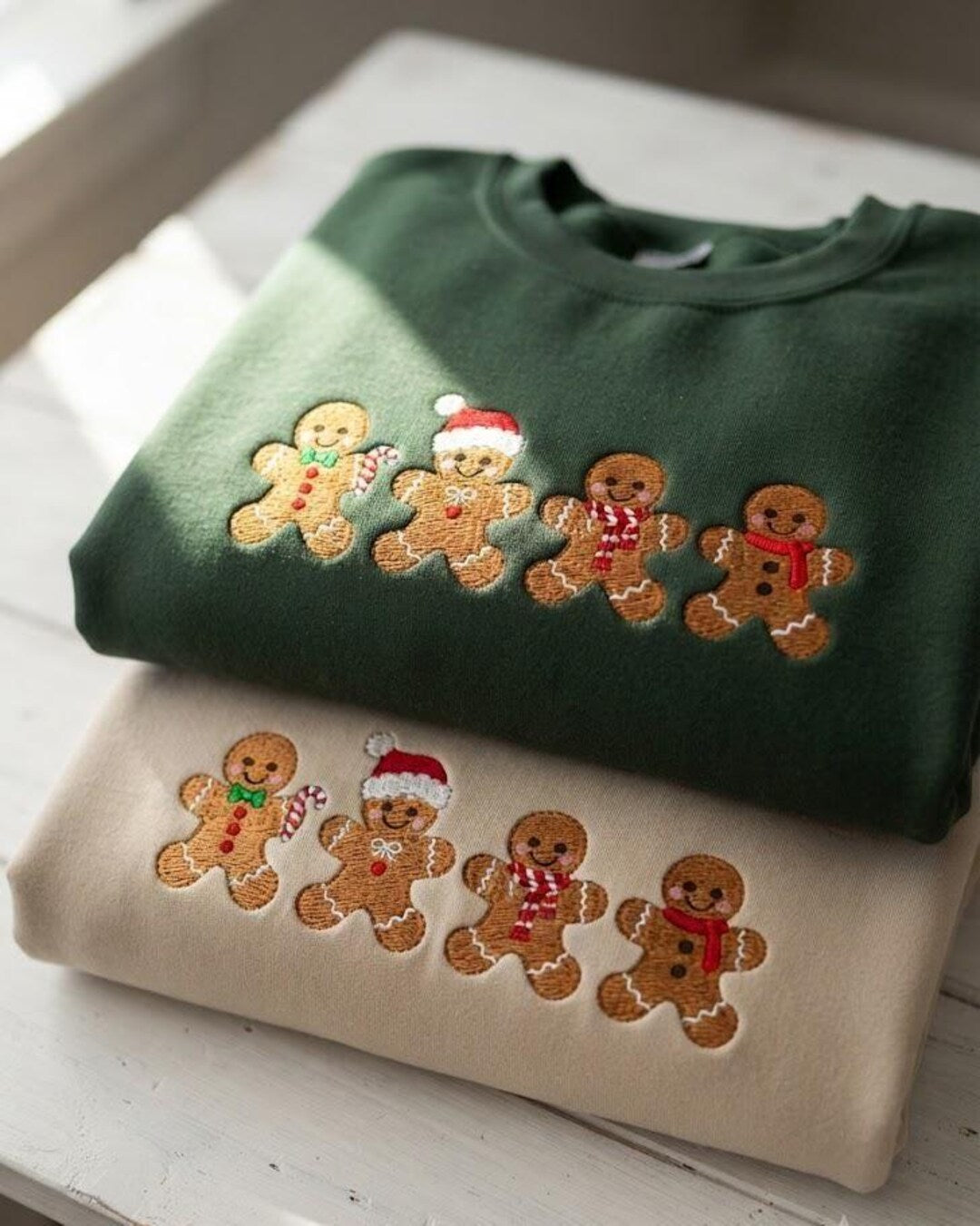 Gingerbread Family Christmas embroidered sweatshirt — front view