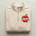Personalized Teacher Apple Split Name embroidered quarter-zip — front view