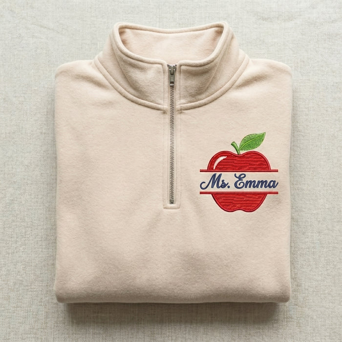 Personalized Teacher Apple Split Name Embroidered Quarter-Zip
