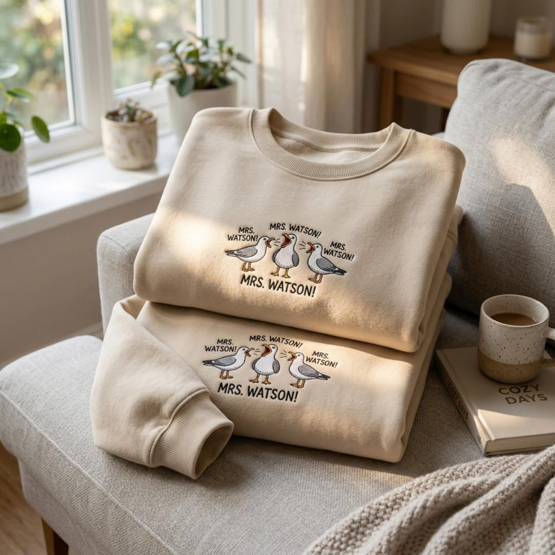 Personalized Funny Screaming Seagulls Teacher Name embroidered sweatshirt — front view