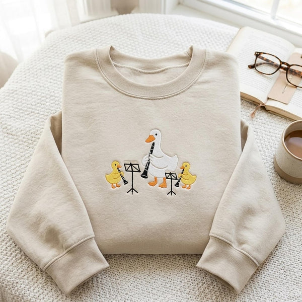 Goose Duck Family Clarinet Music Stand Band embroidered sweatshirt — front view