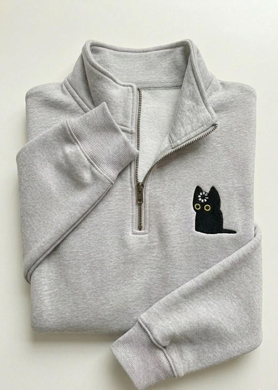Cute Black Cat Loading Screen Eyes Minimalist embroidered sweatshirt — front view