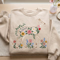 Floral Deer Wildflower Garden Spring Nature embroidered sweatshirt — front view