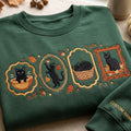 Personalized Autumn Black Cat Framed Portraits Basket Bowl Leaves Acorns embroidered sweatshirt — front view