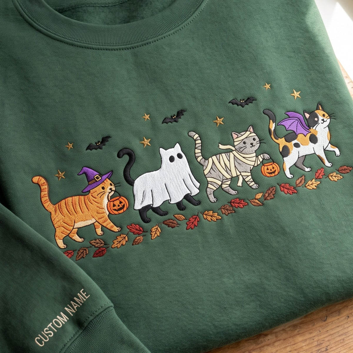 Personalized Halloween Cats Witch Ghost Mummy Dragon Costume Trick or Treat embroidered sweatshirt — front view