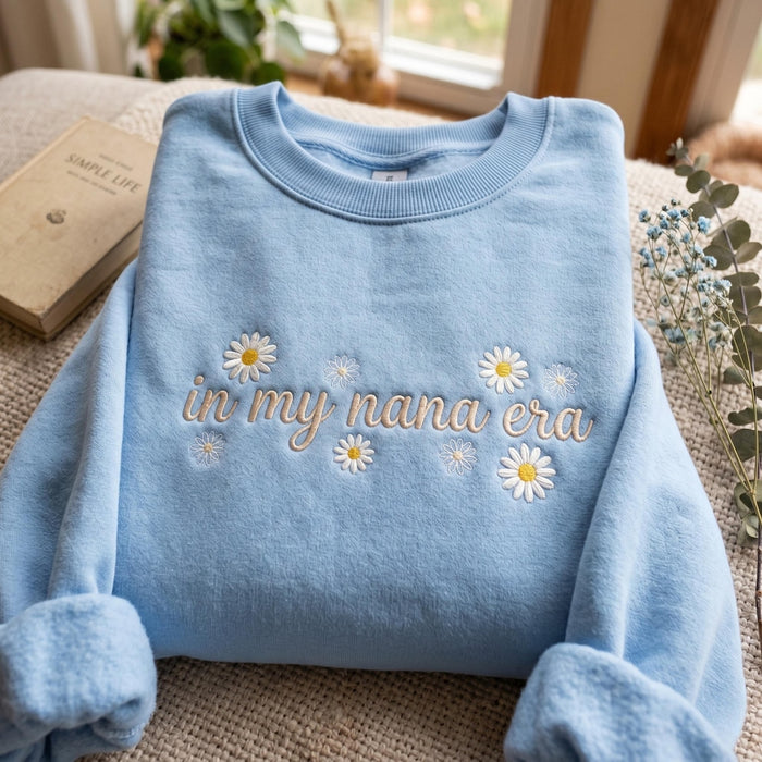 In My Nana Era Daisy Flowers Embroidered Sweatshirt