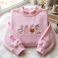 Personalized Halloween Goose Ghost Pumpkin Witch Breast Cancer Pink Ribbon embroidered sweatshirt — front view