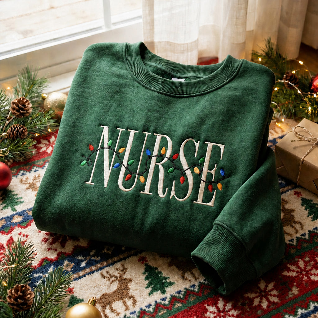 Christmas Nurse Holiday Lights String embroidered hoodie — front view