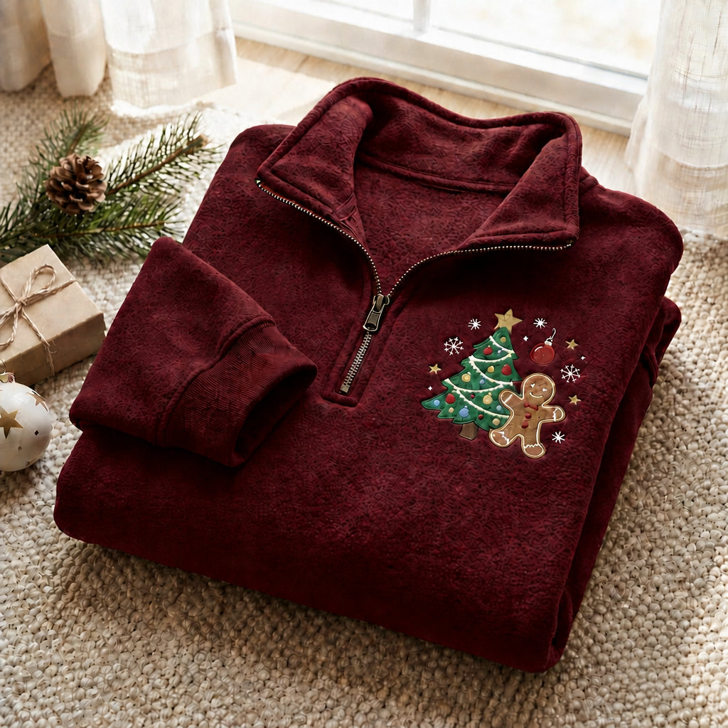 Christmas Gingerbread Man Christmas Tree Snowflakes Stars Ornament embroidered sweatshirt — front view