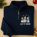 Three Snowmen Let It Snow Christmas Holiday embroidered sweatshirt — front view