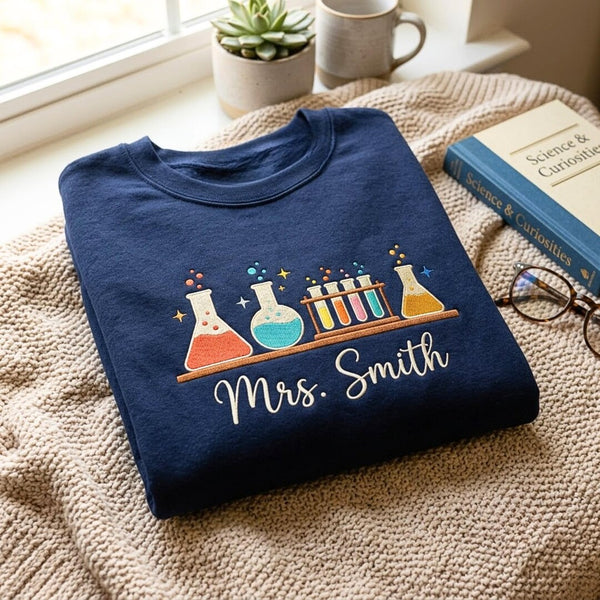 Personalized Science Teacher Lab Beakers Test Tubes embroidered sweatshirt — front view