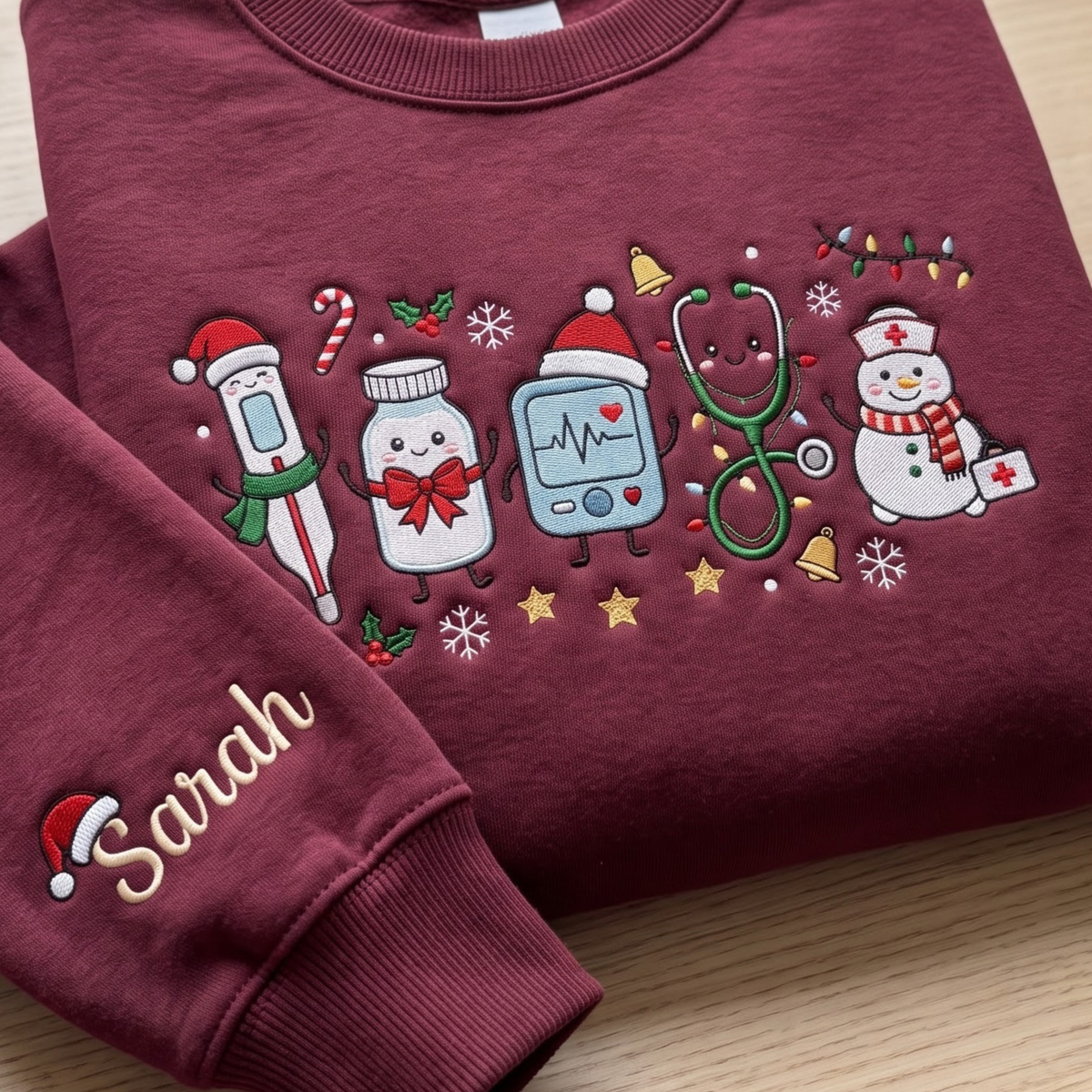 Personalized Christmas Nurse Medical Tools Snowman Stethoscope Holiday embroidered sweatshirt — front view