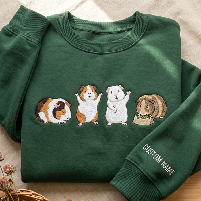 Personalized Four Guinea Pigs Cute Poses Custom Name Embroidered Sweatshirt