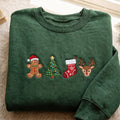Personalized Christmas Gingerbread Man Tree Stocking Reindeer Custom Name Sleeve embroidered sweatshirt — front view
