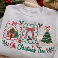 Oh Christmas Tree Gingerbread House Coquette Bow Holiday embroidered sweatshirt — front view