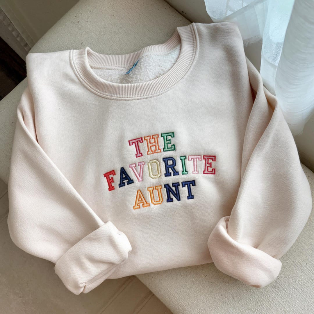 The Favorite Aunt Colorful Block Letters embroidered sweatshirt — front view