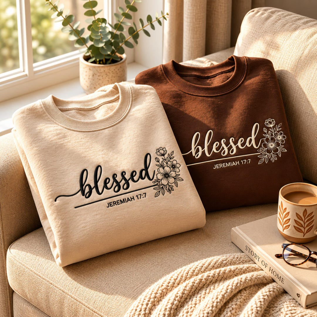 Blessed Jeremiah 17:7 Wildflower Bouquet Faith embroidered sweatshirt — front view