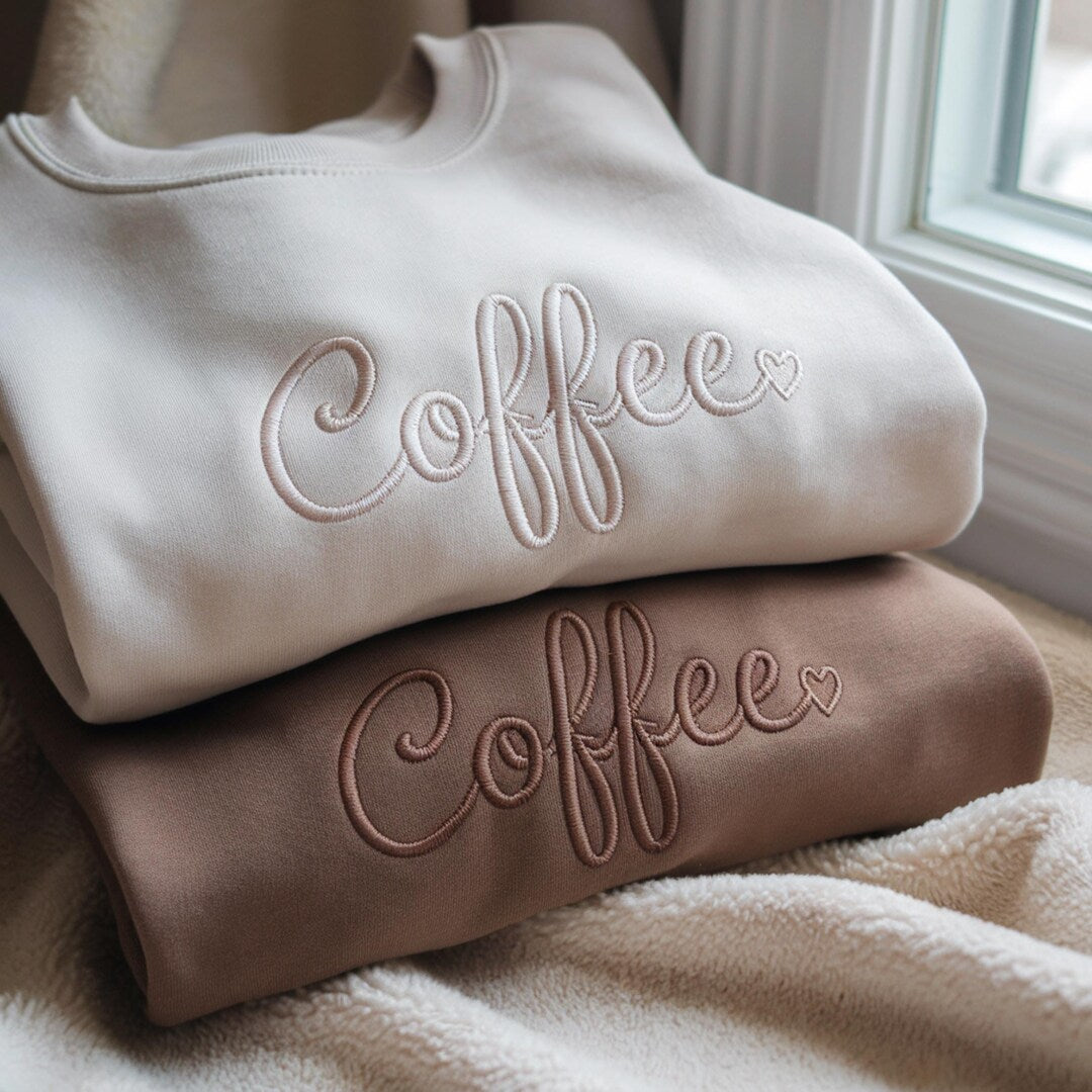 Coffee Heart Minimalist Script embroidered sweatshirt — front view
