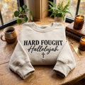 Hard Fought Hallelujah Cross Christian Faith Quote embroidered sweatshirt — front view