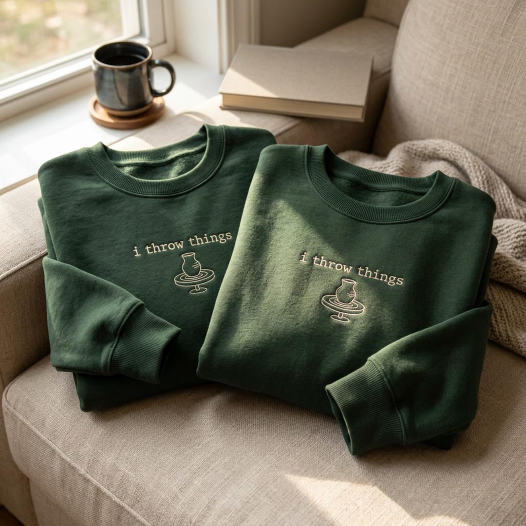 Potter I Throw Things Minimalist Pottery Wheel Left Chest embroidered sweatshirt — front view