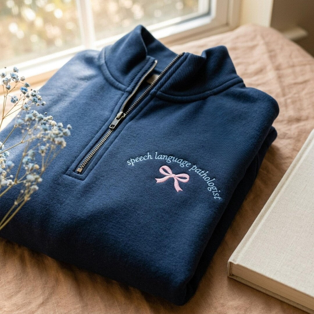 Speech Language Pathologist Coquette Pink Bow embroidered sweatshirt — front view