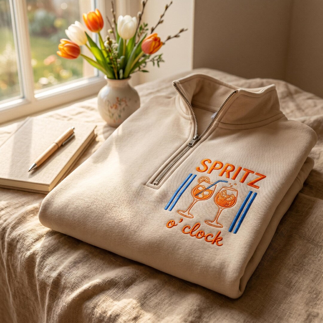Spritz O'clock Two Cocktail Glasses Summer Drink embroidered sweatshirt — front view
