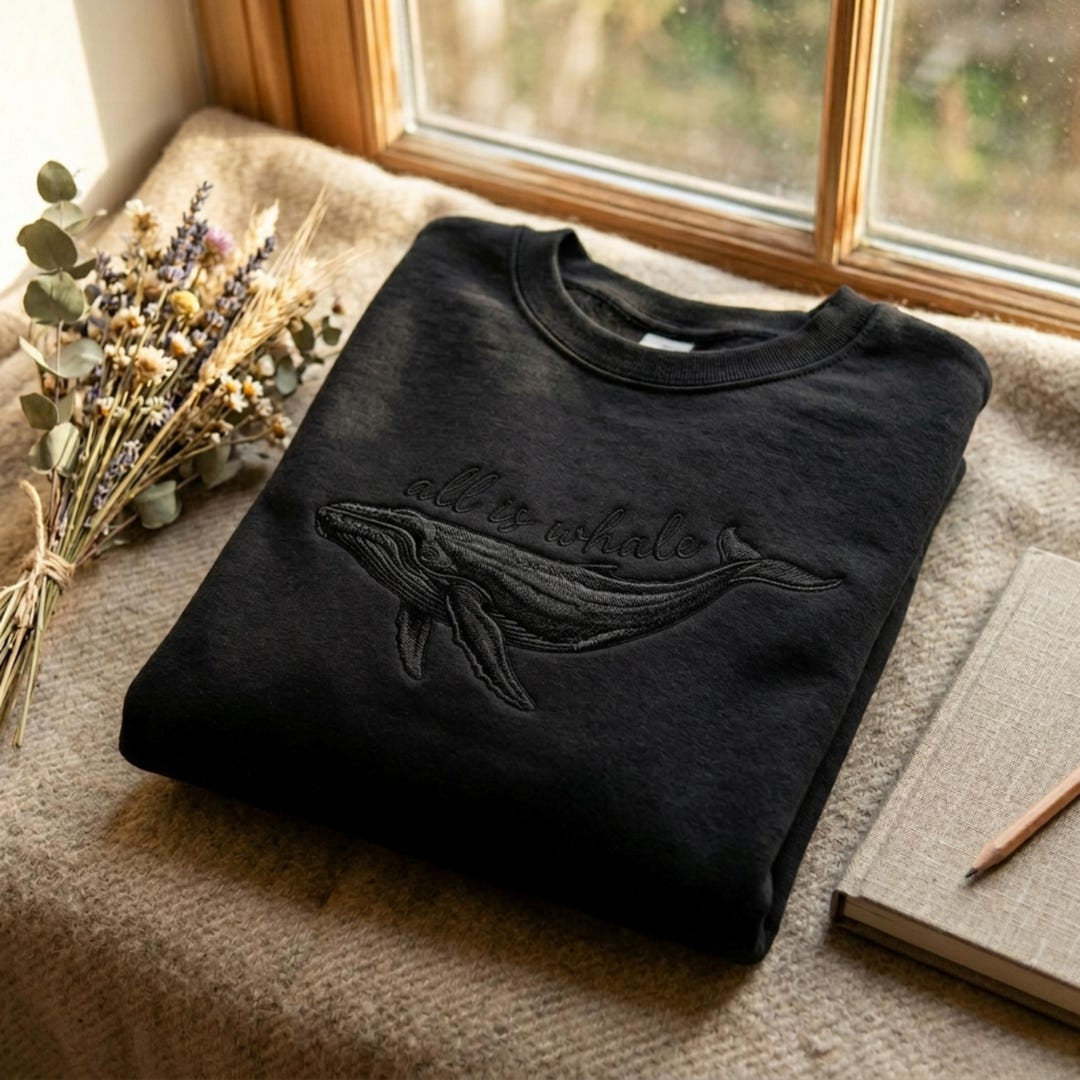 All Is Whale Humpback Ocean Lover embroidered sweatshirt — front view