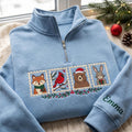 Personalized Christmas Woodland Animals Stamp Fox Cardinal Bear Bunny embroidered sweatshirt — front view