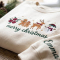 Personalized Merry Christmas Gingerbread Reindeer Snowman Custom Name embroidered sweatshirt — front view