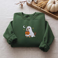 Personalized Halloween Ghost Dog Pumpkin Bucket Stars Moon embroidered sweatshirt — front view