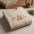 Personalized Campfire Marshmallow Roasting Camp Mug Cozy Outdoor embroidered sweatshirt — front view