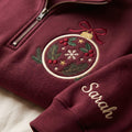 Personalized Christmas Ornament Ball Holly Berry Snowflake Pine Branch Bow Custom Name embroidered sweatshirt — front view